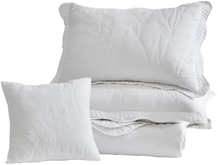 DaisyHuang Botanical Bedspread Set - Leaves Pattern Reversible 4 Piece White