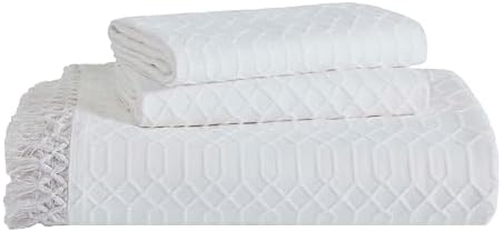 Superior Remi Cotton Blend Bedspread Set 2 Piece Geometric Fringe White