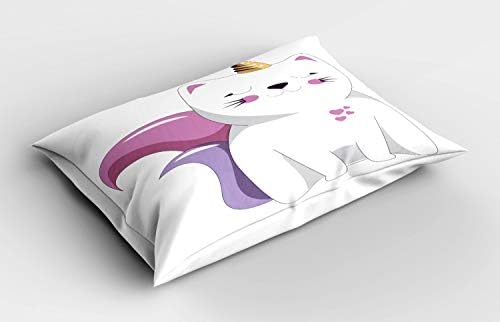 Ambesonne Unicorn Cat Pillow Sham 26x20 Pale Pink Orange Lilac