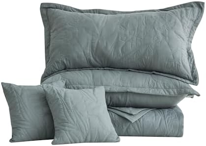 HZ HY Leaves Pattern Oversized King Bedspread Set Grey