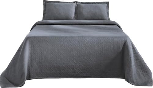 Superior 100 Cotton Basket Weave Bedspread Set Full Grey