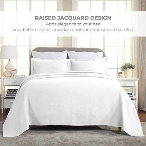 Superior 3 Piece Solitaire Cotton Bedspread Set Full White 1