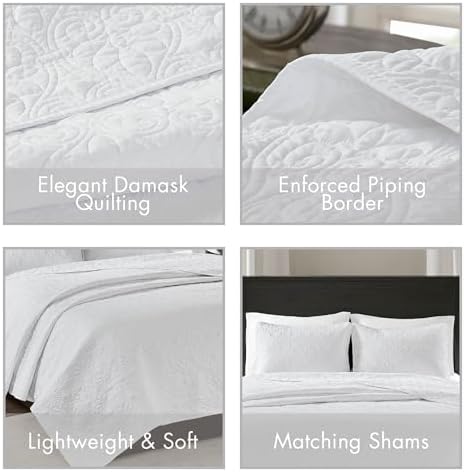 Madison Park Quebec Quilt Set - 2 Piece White Damask Design