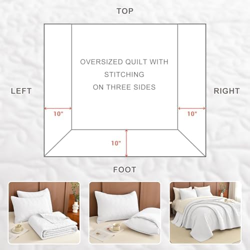 Lady Ann White Leaves Oversized King Quilt Set