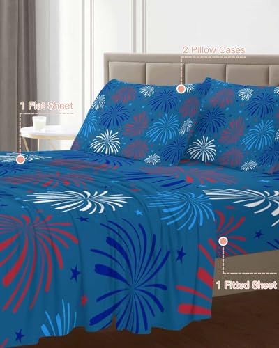 Boanket 4th of July Blue Full Sheet Set 4 Piece Microfiber