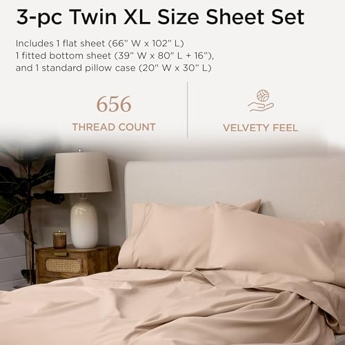 Threadmill Twin XL Sheet Set 656 Thread Count Beige