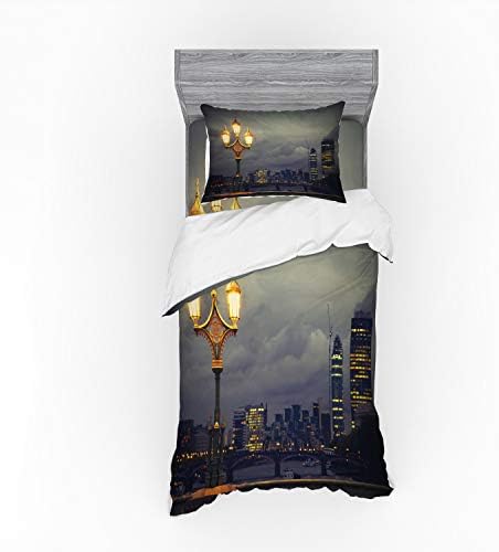 Ambesonne Pale Grey Yellow Duvet Cover Set Twin Size 3 Piece
