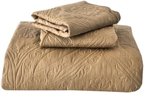 Kingnex Oversized King Bedspread Set 3 Piece Khaki 1