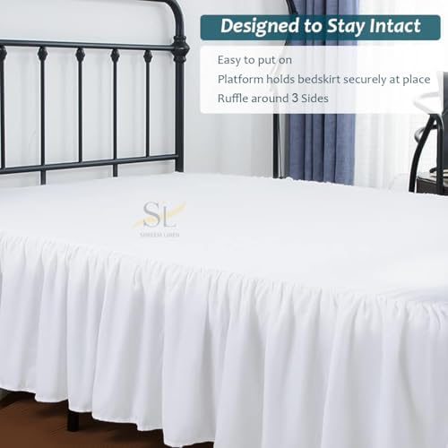 Shreem Linen Ruffled Bed Skirt King Size White