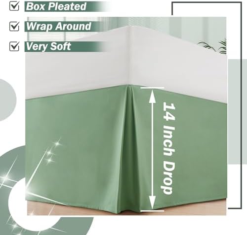 Heywaller 14 Inch Drop Bed Skirt Twin Size Sage Green 1