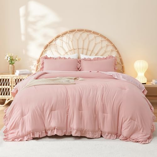 Litanika Blush Pink Ruffle Comforter Set 3 Piece