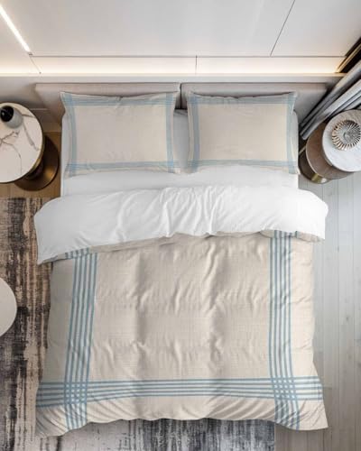 ZOE GARDEN Blue Striped Duvet Cover Set 3 Piece 1
