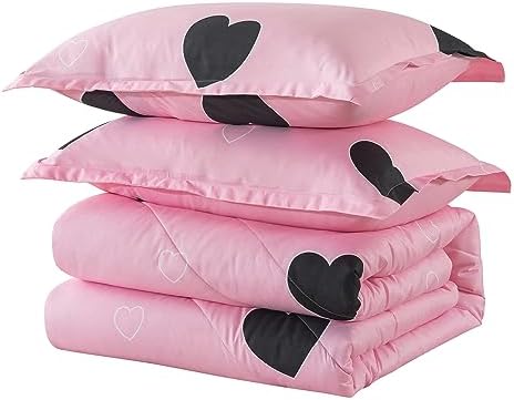 Caressma Love Heart Pink Queen Comforter Set 3 Pieces