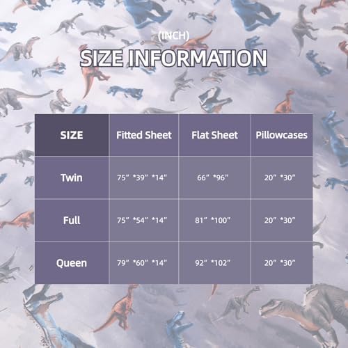 SDIII 4PCS Dinosaur Queen Sheet Set Soft Microfiber Dino Bedding for Kids