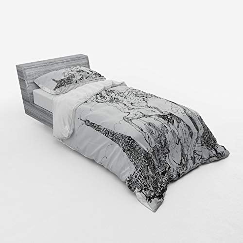 Ambesonne Antique Bedding Set with Eiffel Tower Print 3 Piece Twin XL 1