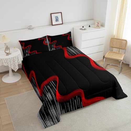 Feelyou Red and Black Patterned Comforter Set for Kids