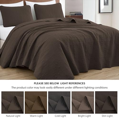 Chezmoi Luca 3-Piece Oversized Bedspread Set Queen Size Chocolate