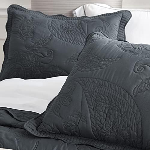 HZ HY Oversized King Bedspread Set 128x120 Reversible Dark Grey