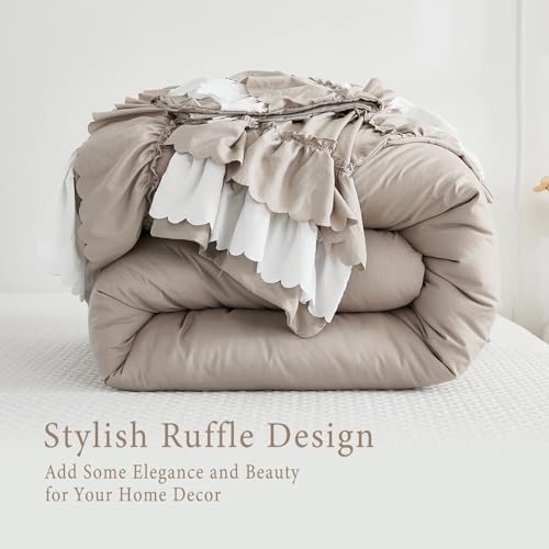 Herside Taupe Ruffle Comforter Set King Size 1