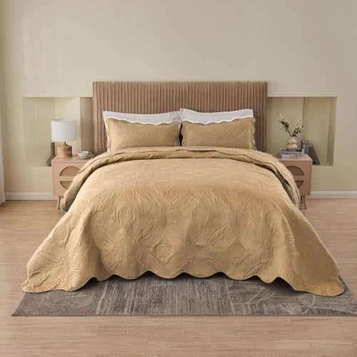 Kingnex Oversized King Bedspread Set 3 Piece Khaki 1