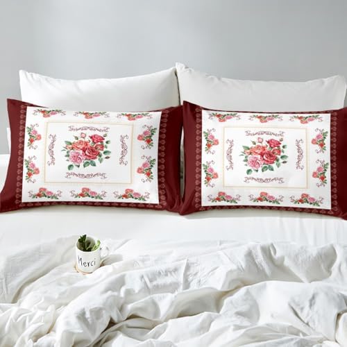 Homewish Red Rose Twin Bedding Set with Pillowcase
