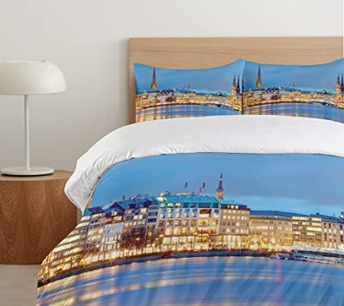 Ambesonne European Duvet Cover Set - Old Town Baroque Print Twin Size