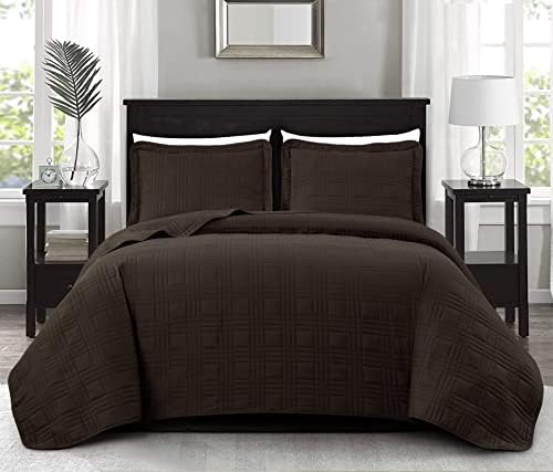 Chezmoi Collection King Size Bedspread Set 3-Piece Brown