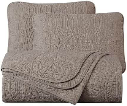 Chezmoi Austin 3-Piece Bedspread Set Queen Taupe