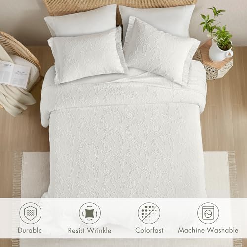 Madison Park Queen Chenille Floral Bedspread with Fringes 3 Piece