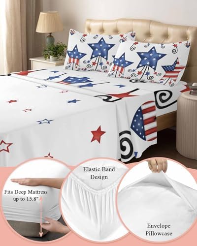 Boanket Bedding King Sheet Set 4th of July 4 Piece Microfiber