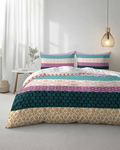 ZOE GARDEN Boho Stripe Queen Duvet Cover Set 3 Piece