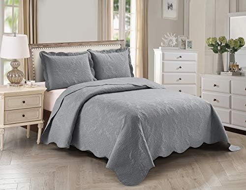 Home Collection 3pc King Cal King Embossed Bedspread Set Light Grey