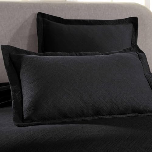 Superior 3 Piece Basketweave Cotton Bedspread Set Full Black