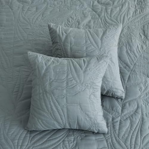 HZ HY Leaves Pattern Oversized King Bedspread Set Grey