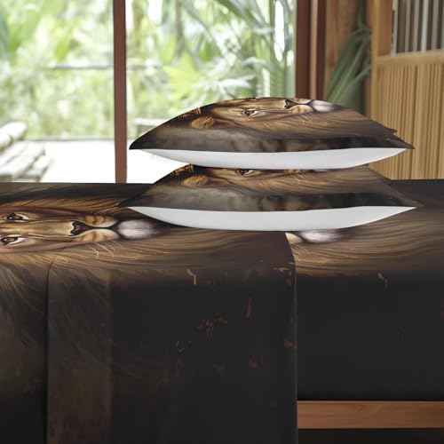 Pamnest Full Size Microfiber Bed Sheet Set with King Lion Pattern