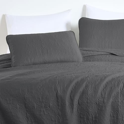 Chezmoi Collection Luca 3-Piece Bedspread Set Queen Size Charcoal