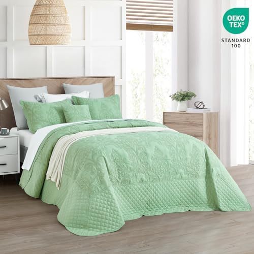 CHIXIN Bedspread Coverlet Set Queen Size - Luxury Damask Paisley Pattern