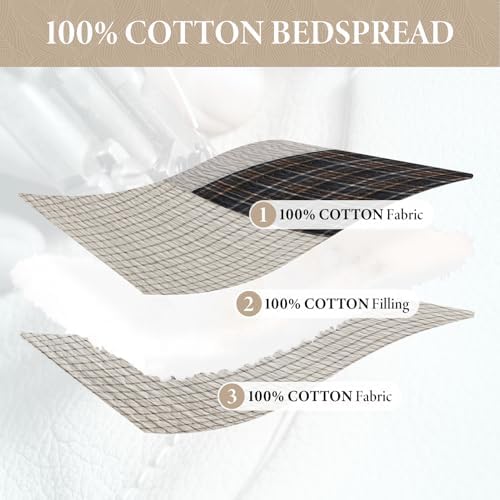 Bedduvit 100 Cotton California King Bedspread Set - 3pcs Farmhouse Patchwork Plaid