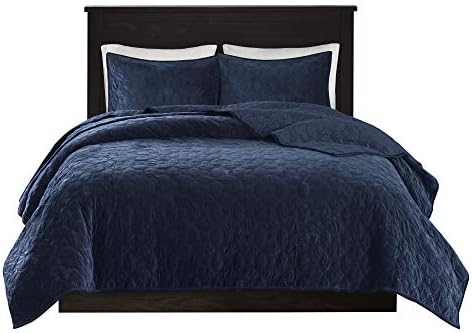 Madison Park Velvet Geometric Quilt Set Navy 3 Piece