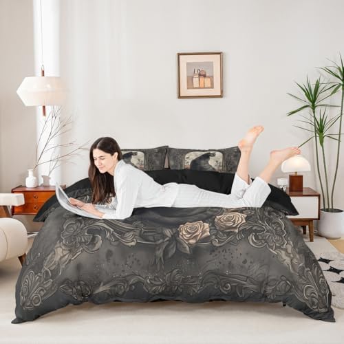 Manfei Black Cat Duvet Cover Set with 2 Pillowcases