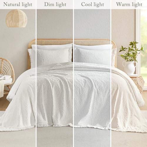 Madison Park Queen Chenille Floral Bedspread with Fringes 3 Piece