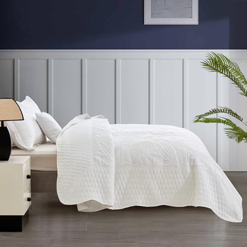 DaisyHuang Botanical Bedspread Set - Leaves Pattern Reversible 4 Piece White