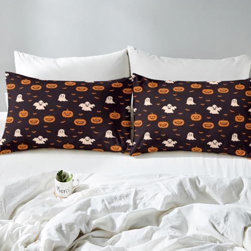 Jejeloiu King Size Pumpkin Lantern Kids Halloween Sheet Set