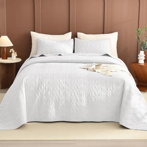 Lady Ann White Leaves Oversized King Quilt Set