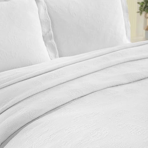 Superior Paisley 3 Piece Cotton Bedspread Set Twin White