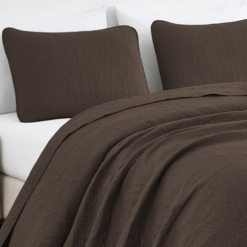 Chezmoi Luca 3-Piece Oversized Bedspread Set Queen Size Chocolate
