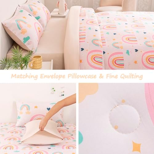 Girls Rainbow Comforter Set 3 Piece Twin