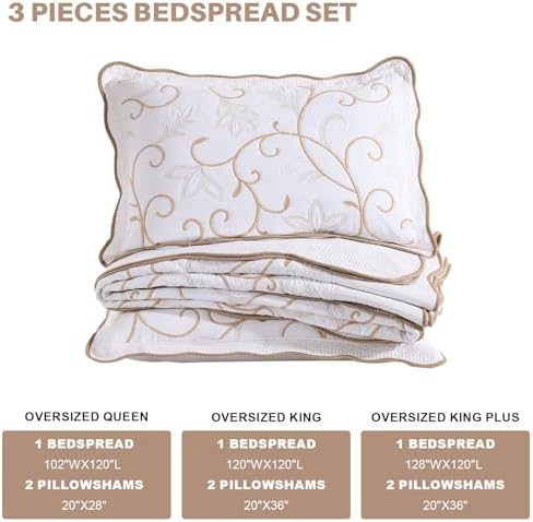 100 Cotton Bedspread Quilt Coverlet Set 128x120 Cal King with Pillow Shams