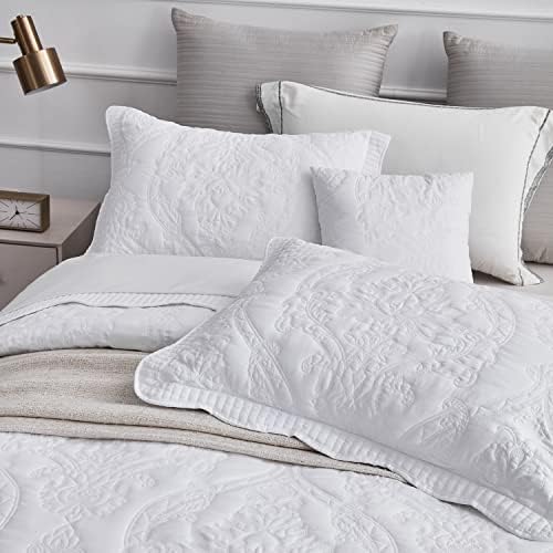 CHIXIN Queen Bedspread Set - Damask Paisley Pattern 4 Piece Reversible