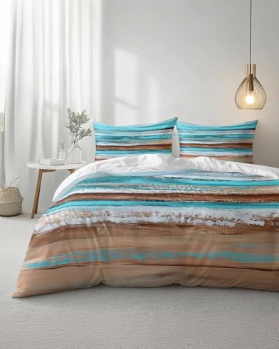 Turquoise Brown Queen Duvet Cover Set 3 Pieces